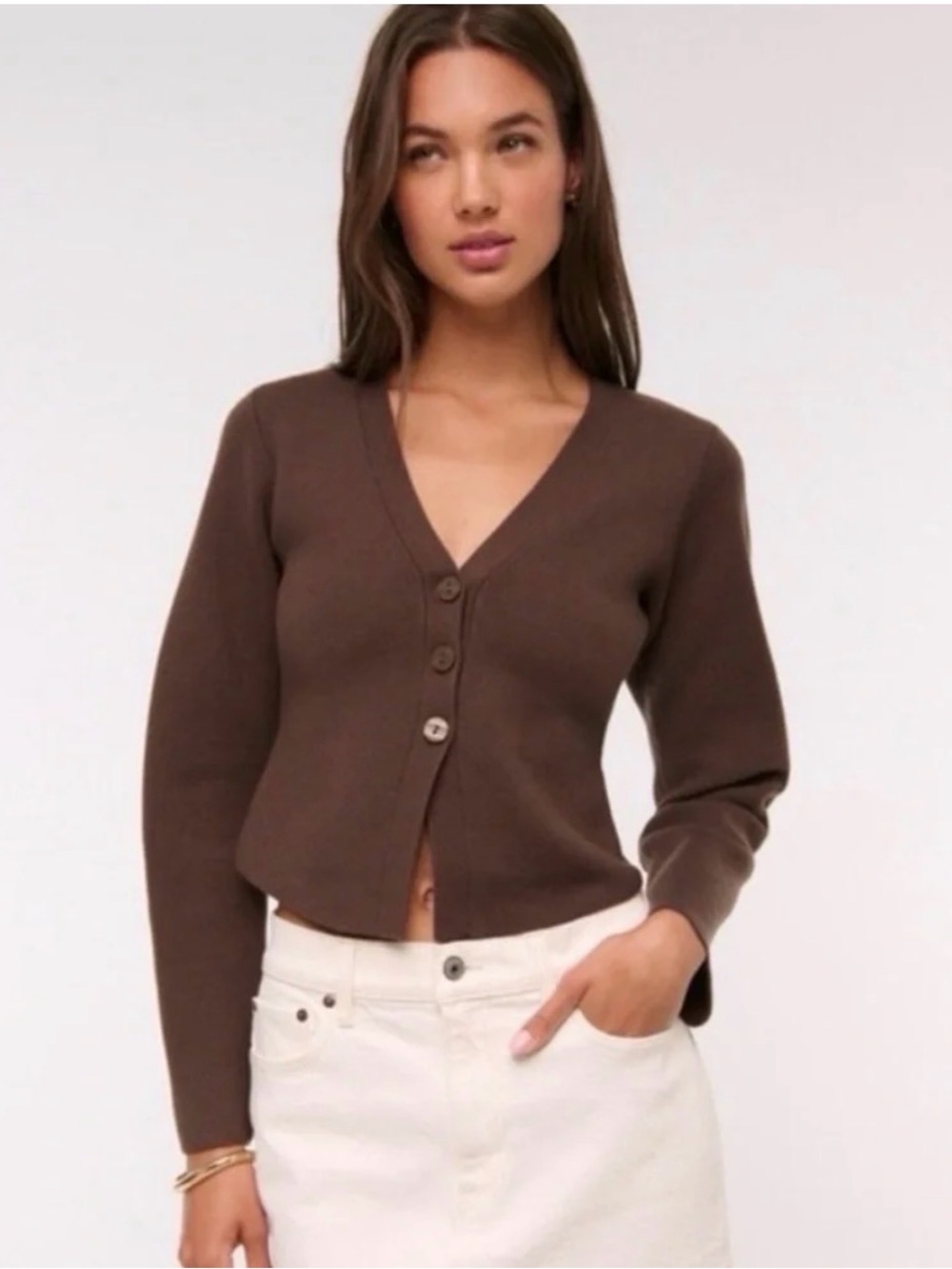 NWOT Abercrombie Women’s Brown V-Neck Button Cardigan Sweater (L)